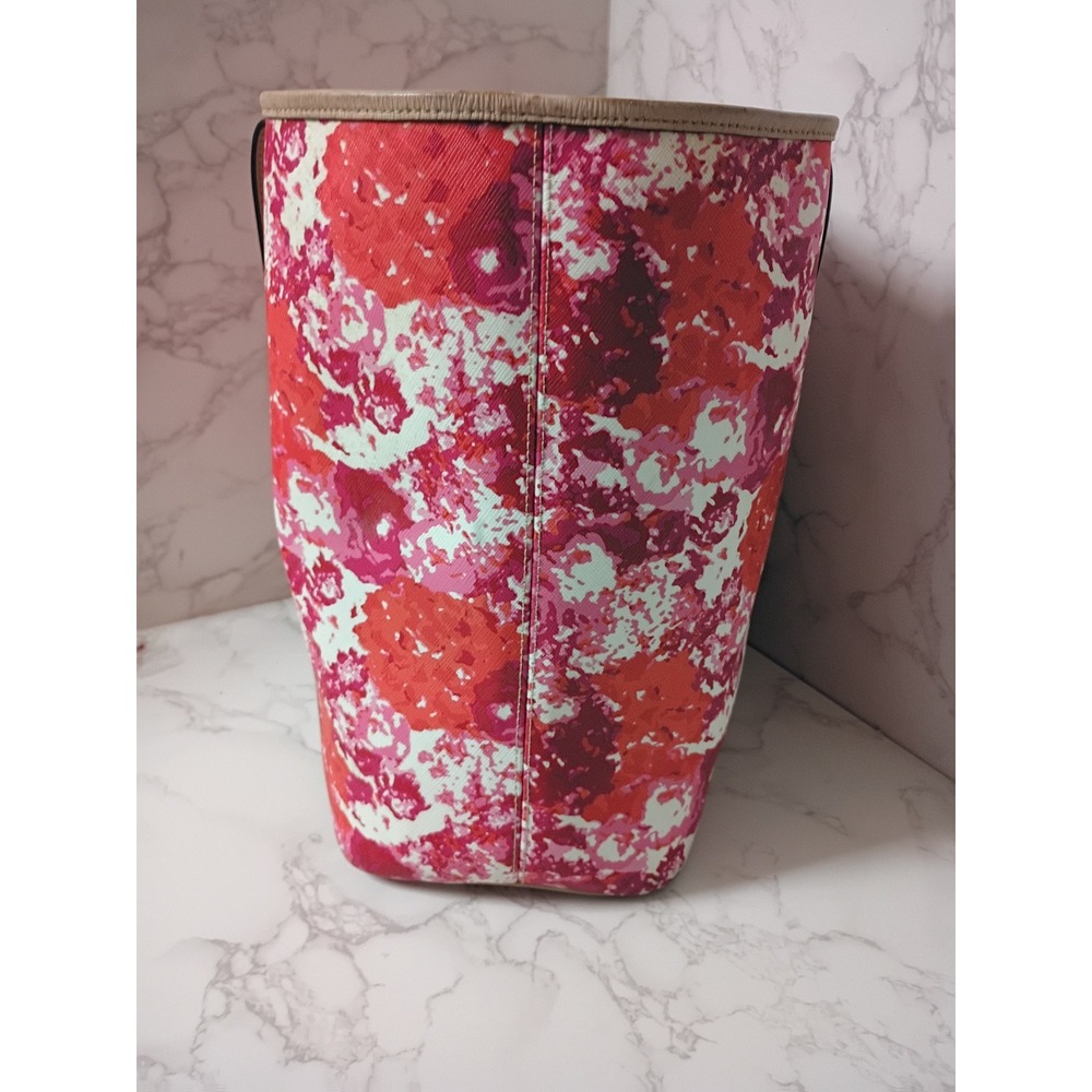 COACH Peyton Large Pink, Red & Orange Absract Floral Print Tote Bag - EUC - Picture 4 of 9